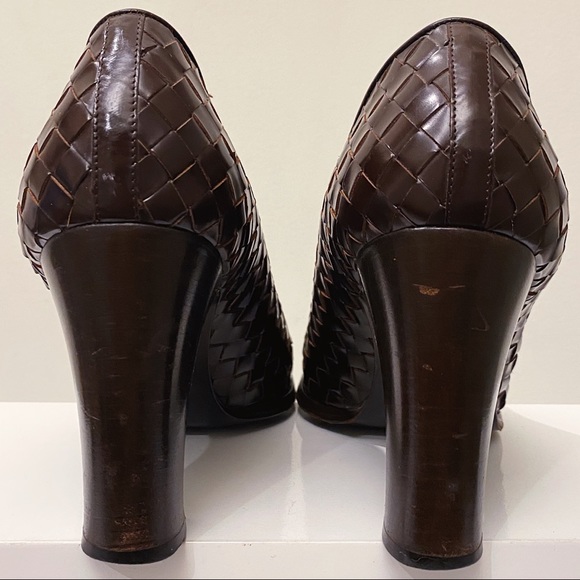 Bottega Veneta Vintage Round Toe Interecciato Woven Leather Block Heel Pump 38 8 - Picture 4 of 9